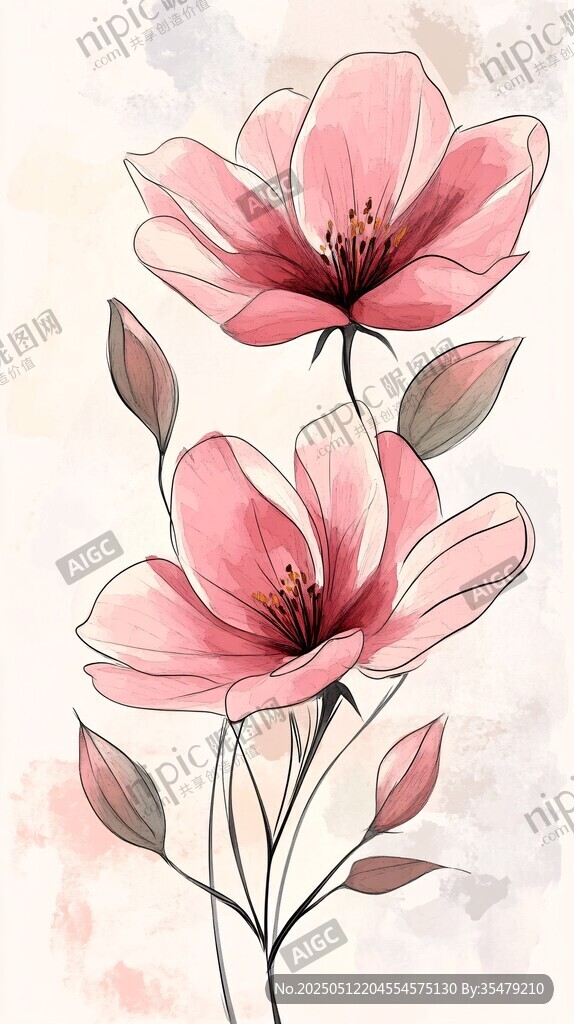粉色花卉水彩插画