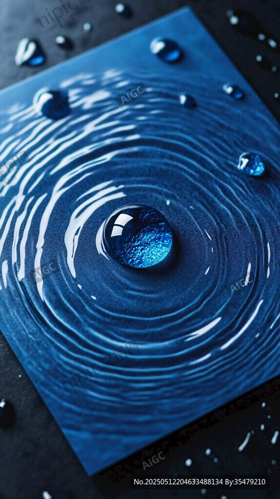 蓝色水滴涟漪特写画面