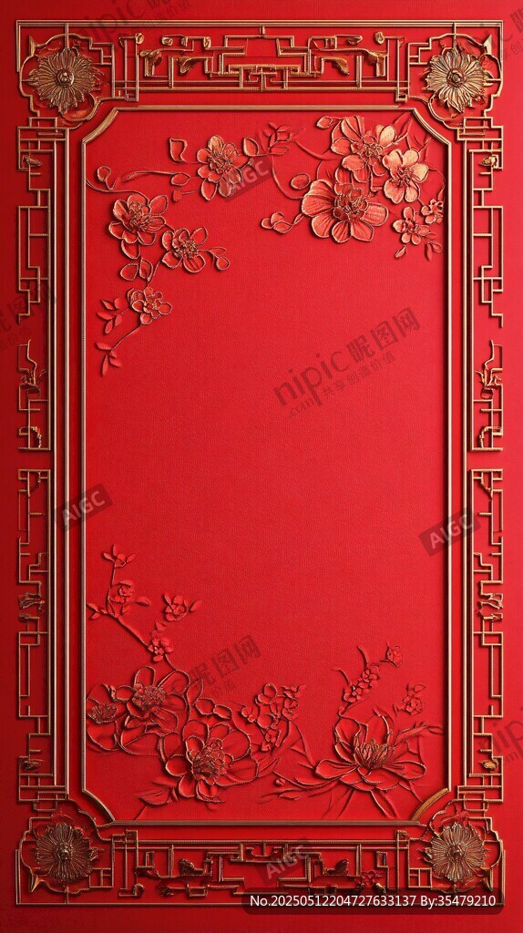 中式红底雕花装饰背景