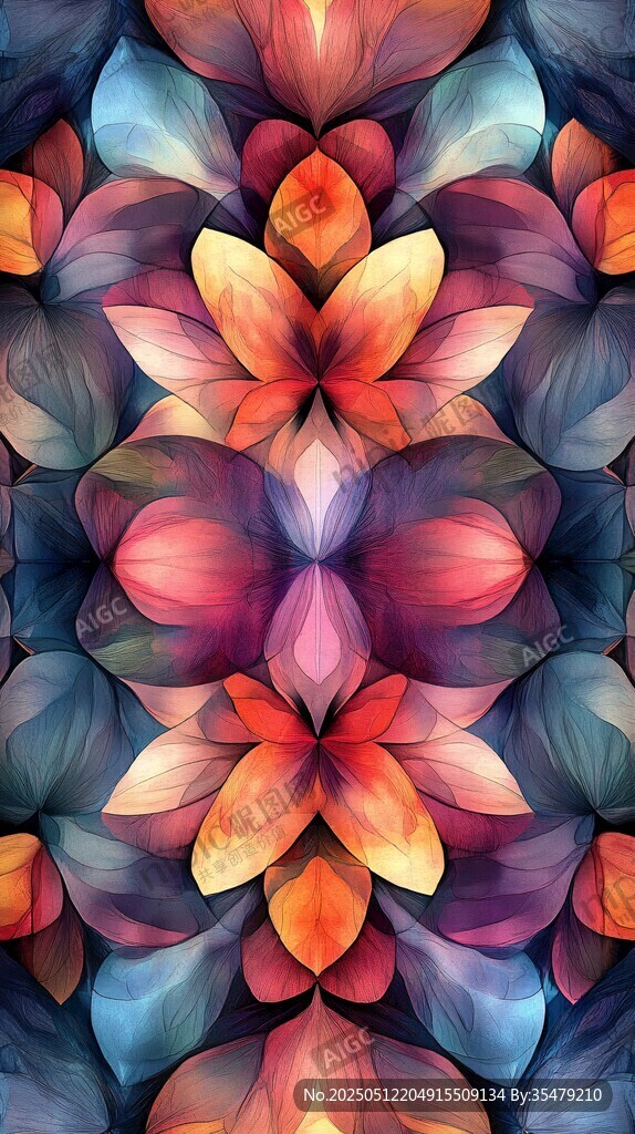 梦幻绚丽花朵对称图案