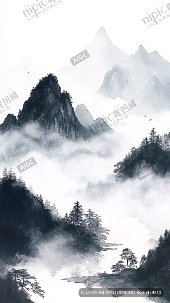 水墨山水间 云雾绕山峦