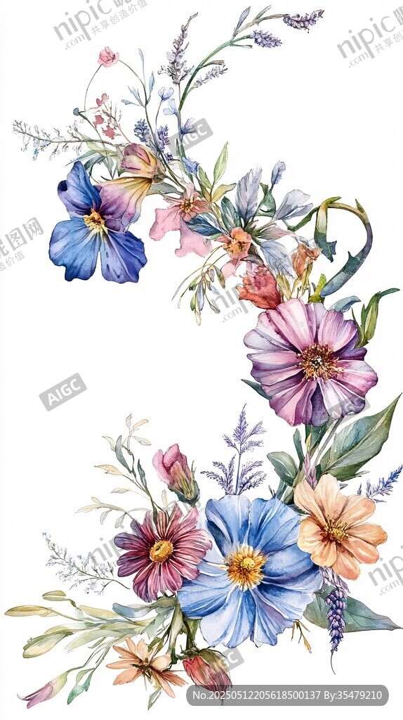 花卉数字2水彩插画