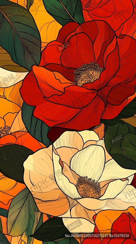 绚丽多彩花卉插画