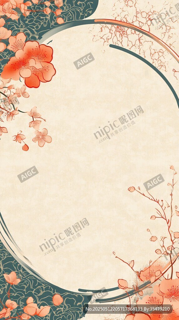 中式花卉圆形边框背景图