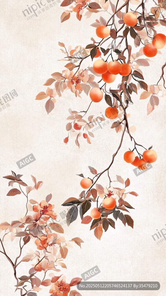 中式风枝头硕果花卉图