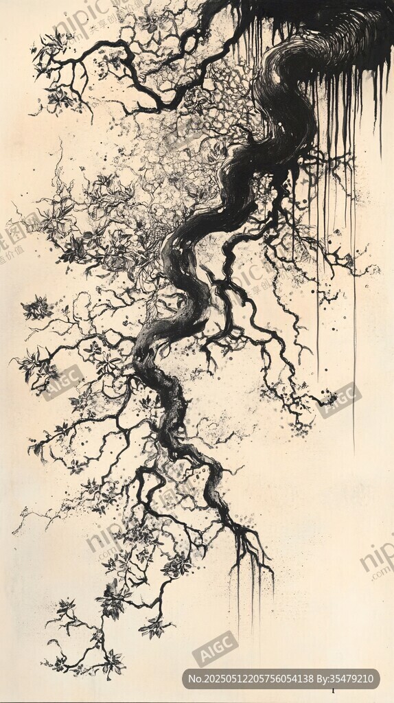 苍劲古树水墨写意画