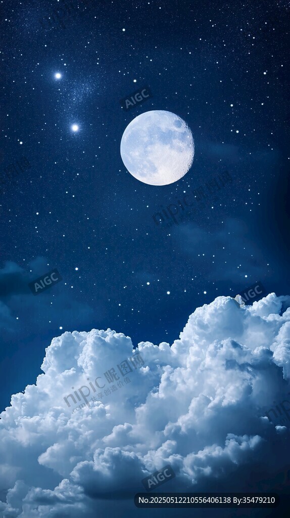月夜星空下的梦幻云朵