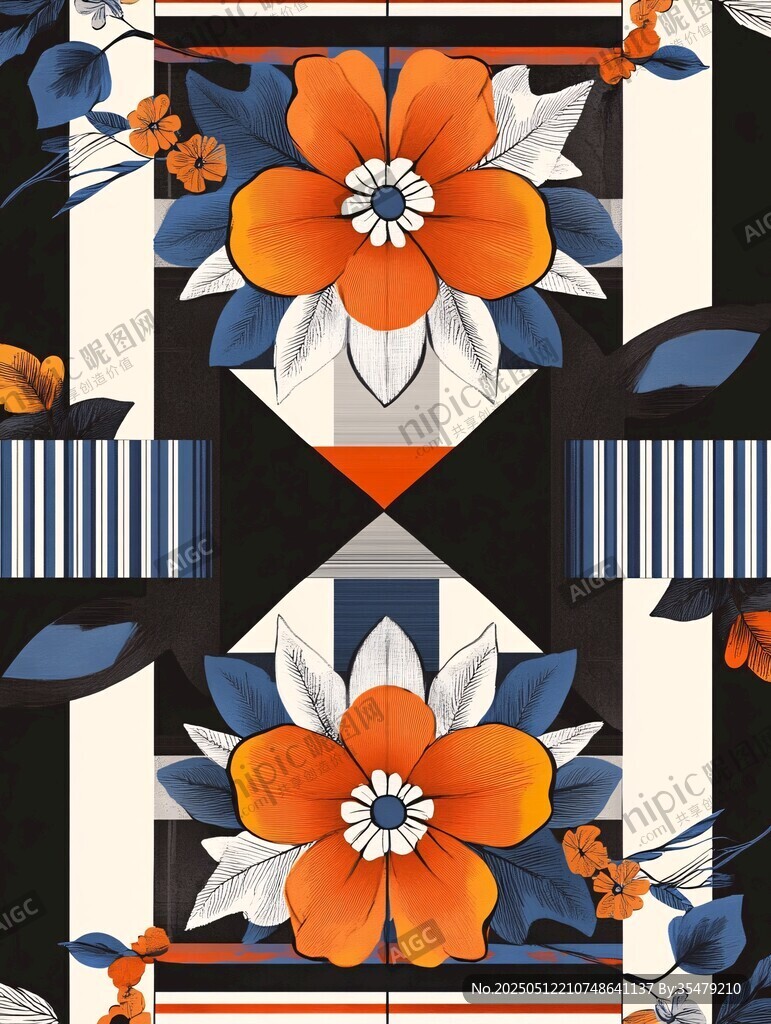 几何花卉图案精美装饰画
