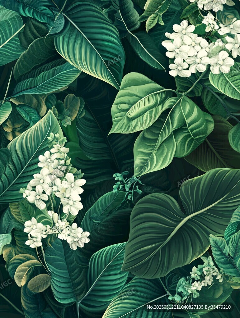 热带绿植花卉图案背景