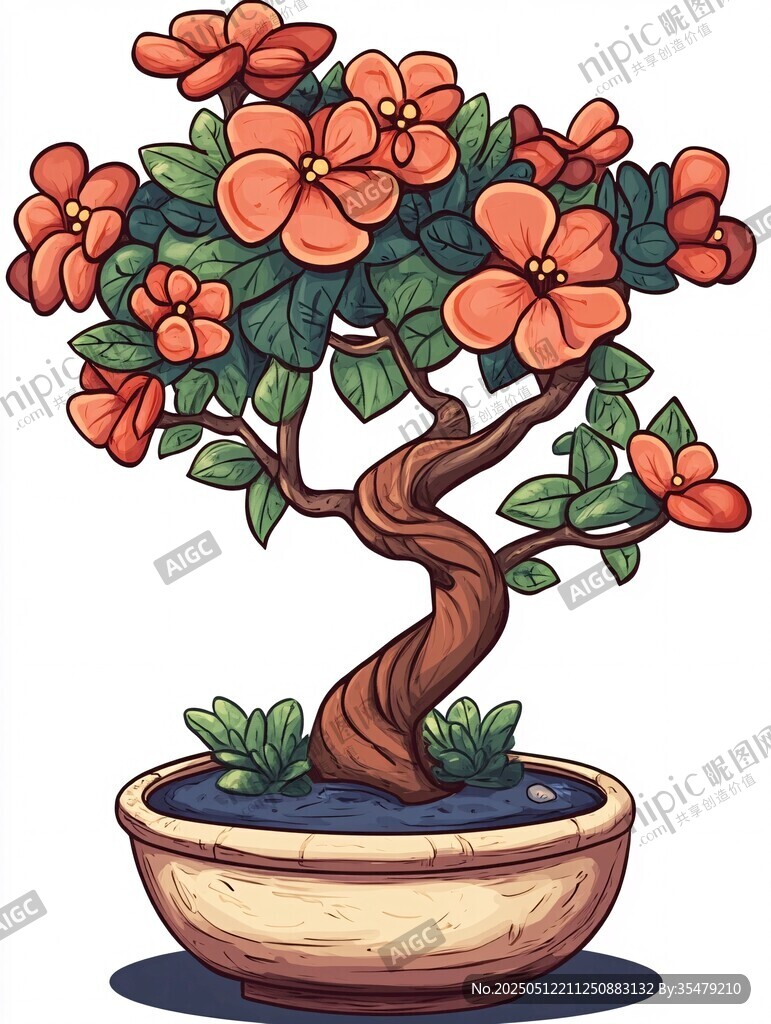 橙色花卉盆景插画