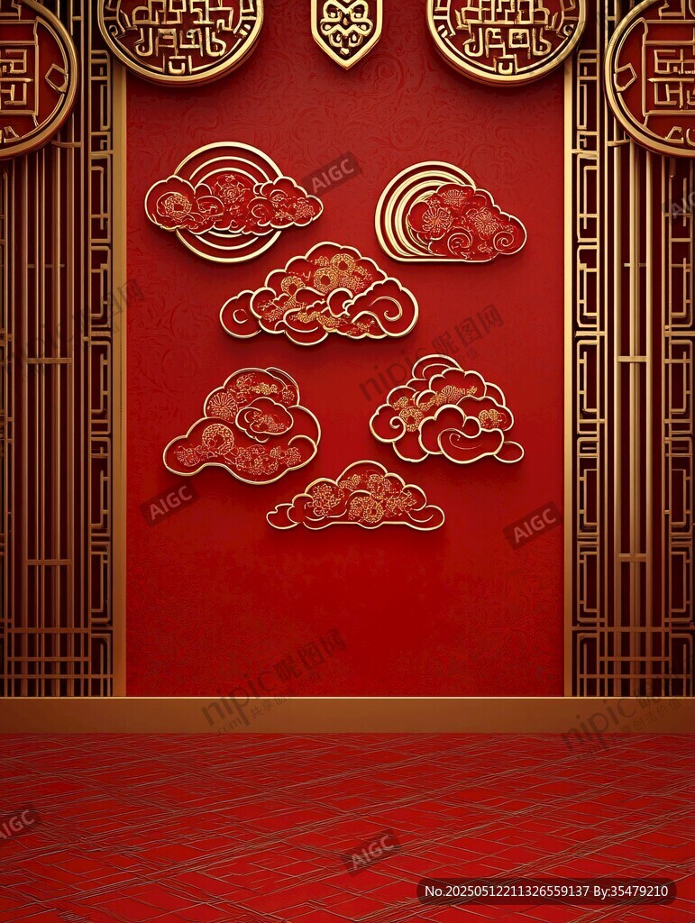 中式红墙云纹传统装饰
