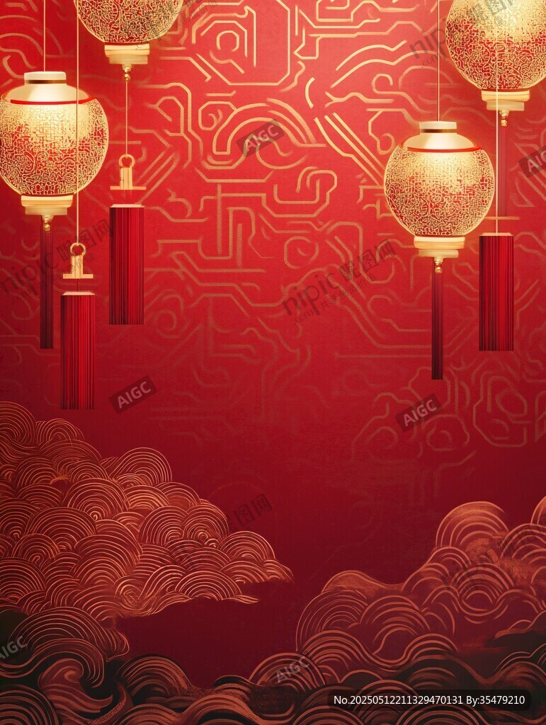 中式喜庆灯笼云纹背景图