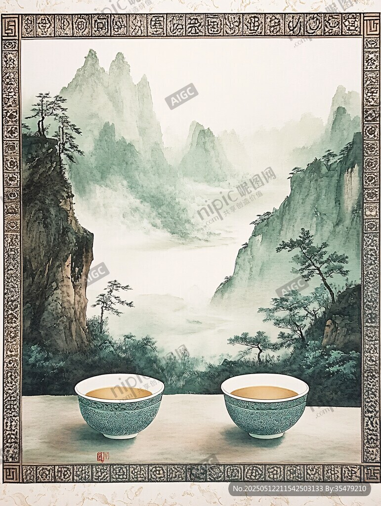 山水间品茶意境图
