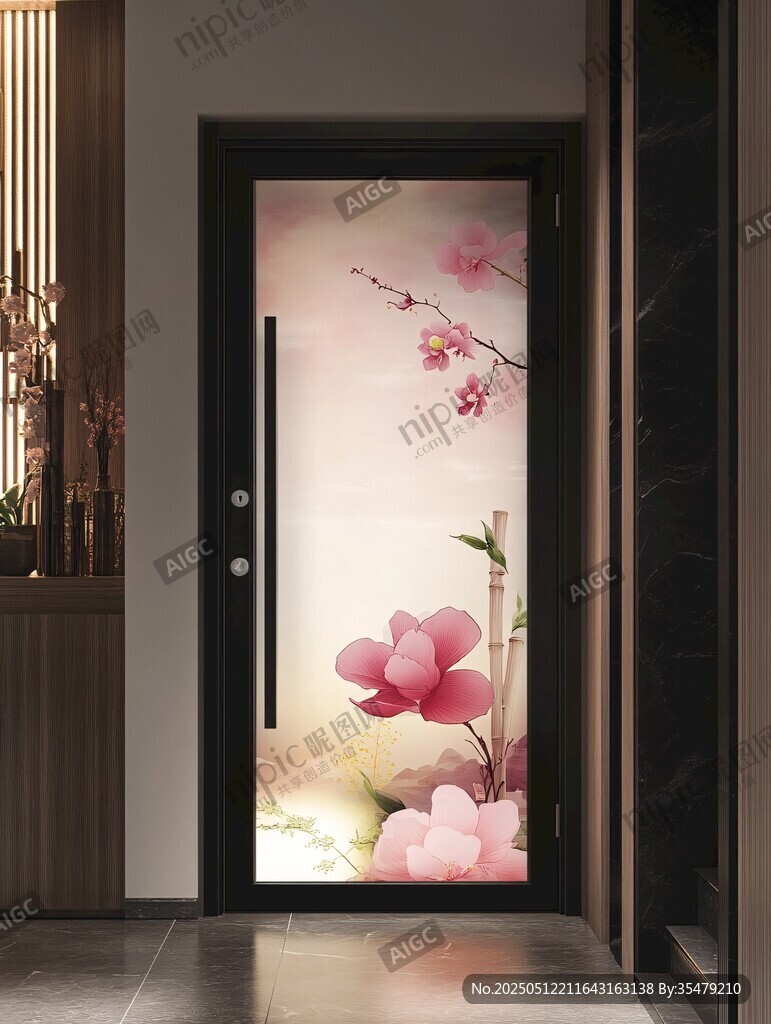 中式花卉艺术入户门
