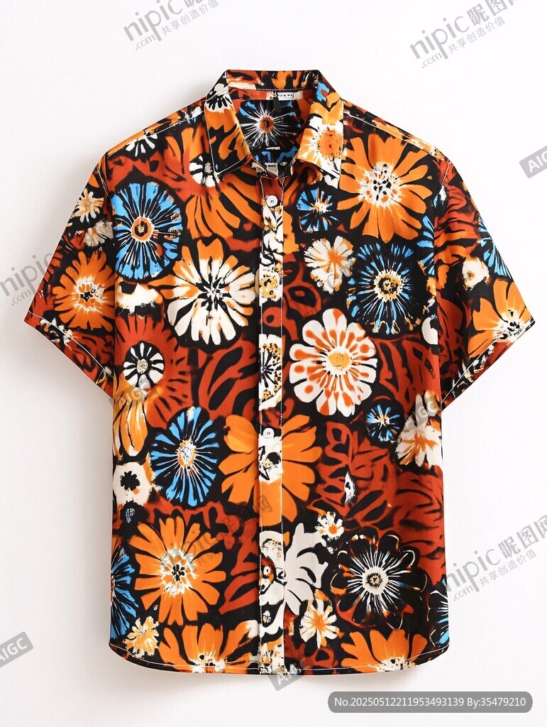 复古花卉图案短袖衬衫
