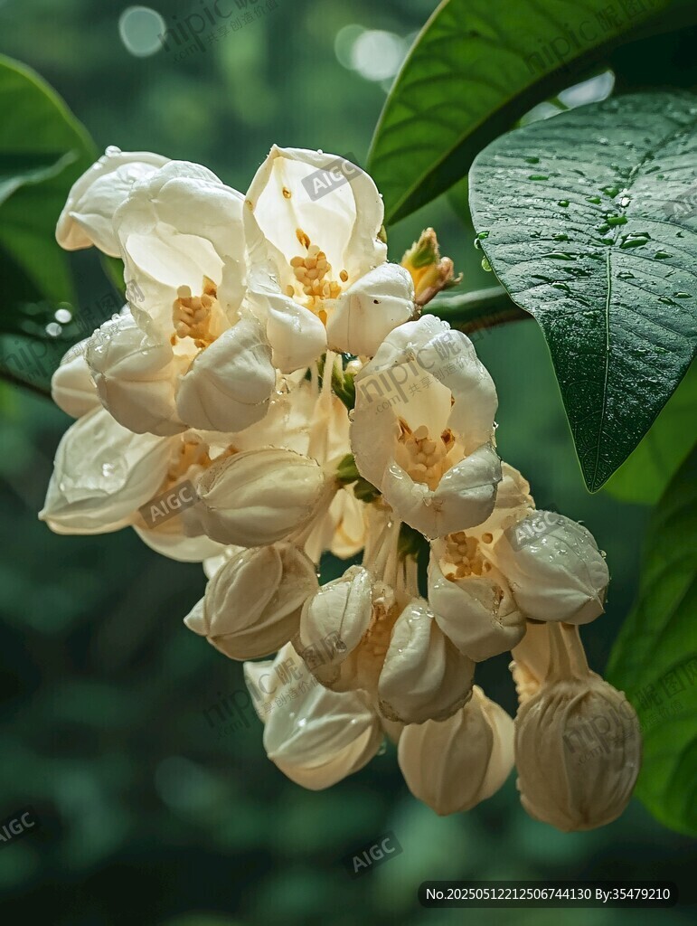 雨后洁白绽放的优雅花朵