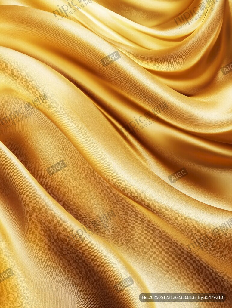 金色绸缎的优雅波浪纹理