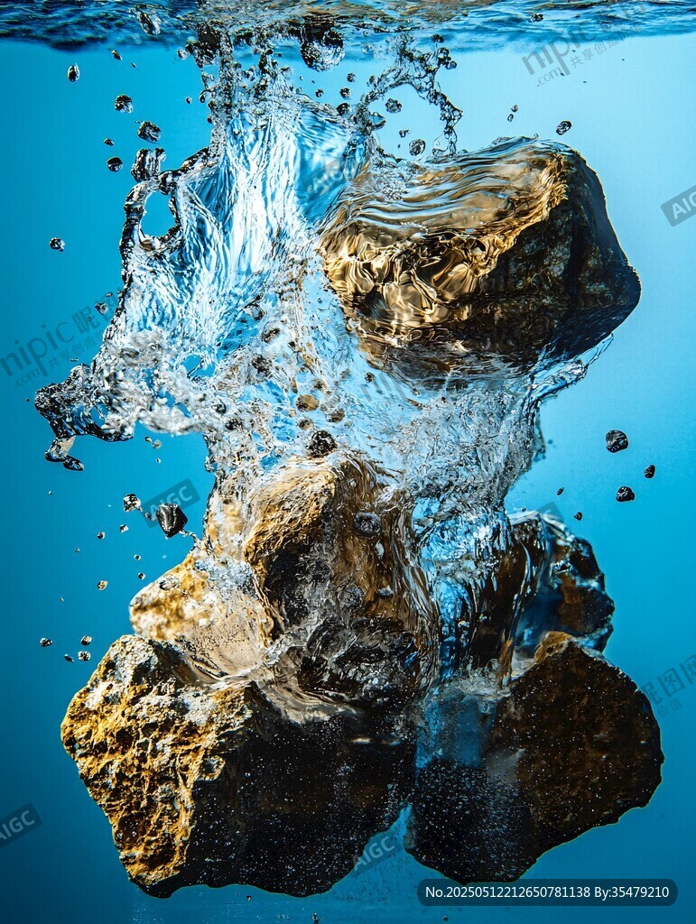 石块入水溅起晶莹水花