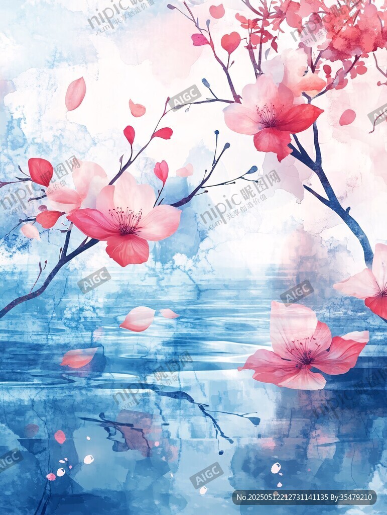 春日烂漫桃花映水美景