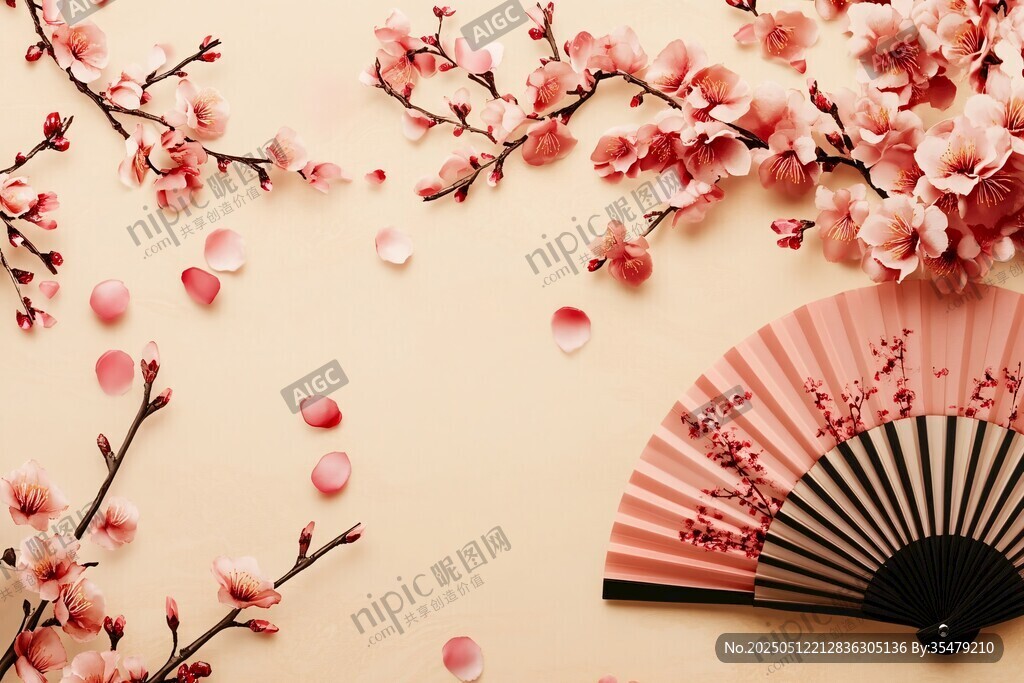 春日烂漫 桃花与折扇之美