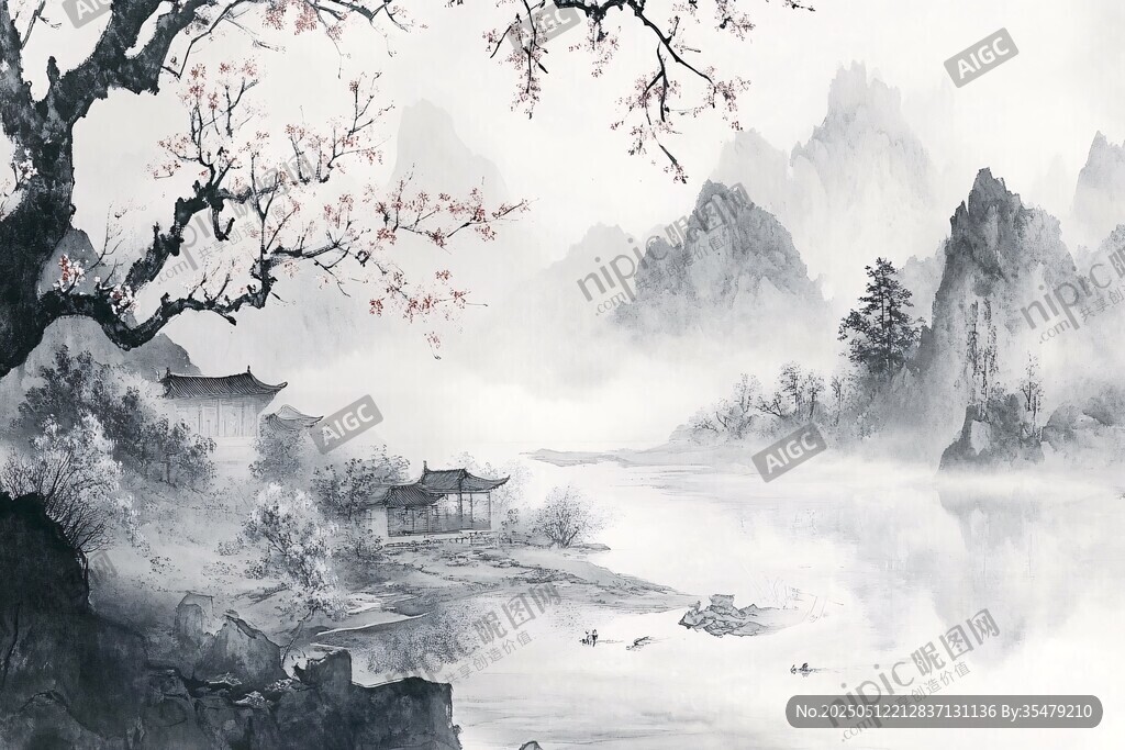 水墨山水间的诗意景致