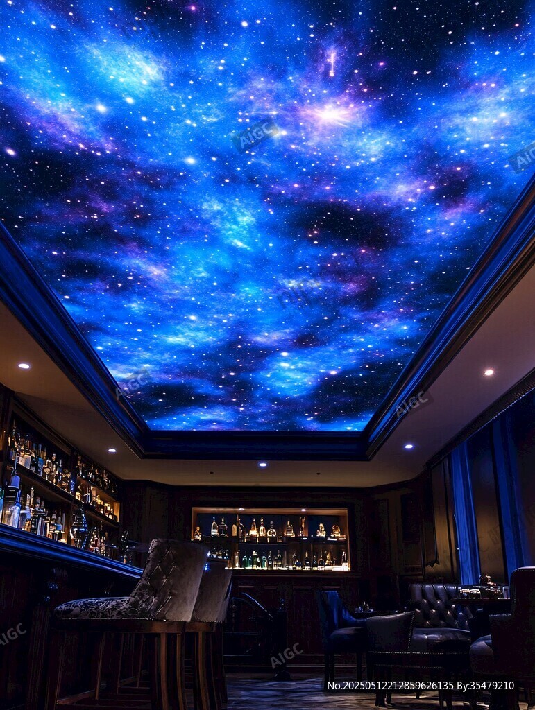 梦幻星空主题酒吧天花板