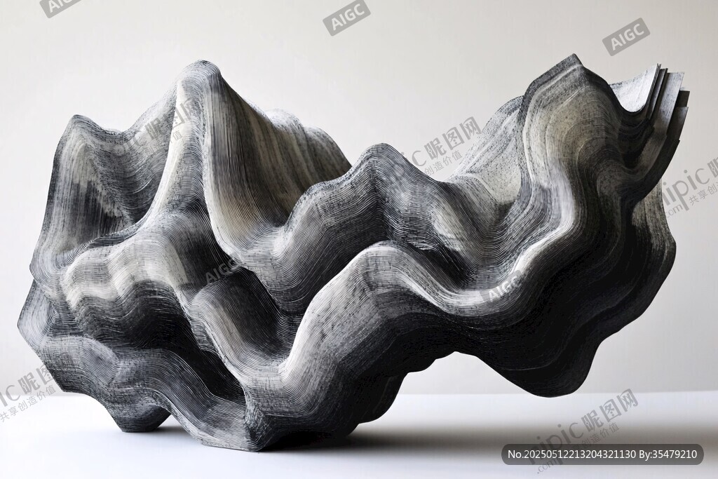 抽象波浪形雕塑艺术作品