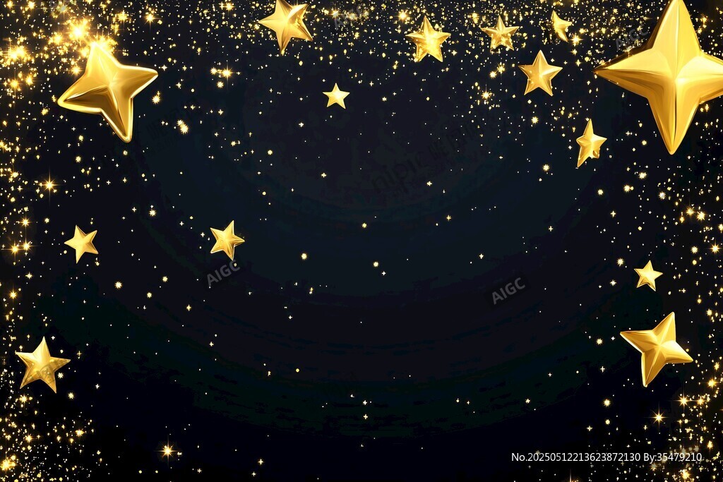金色星星闪耀黑色背景