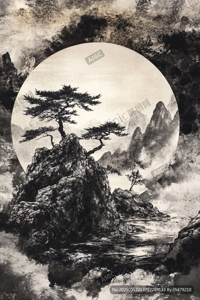 月夜孤松山水图