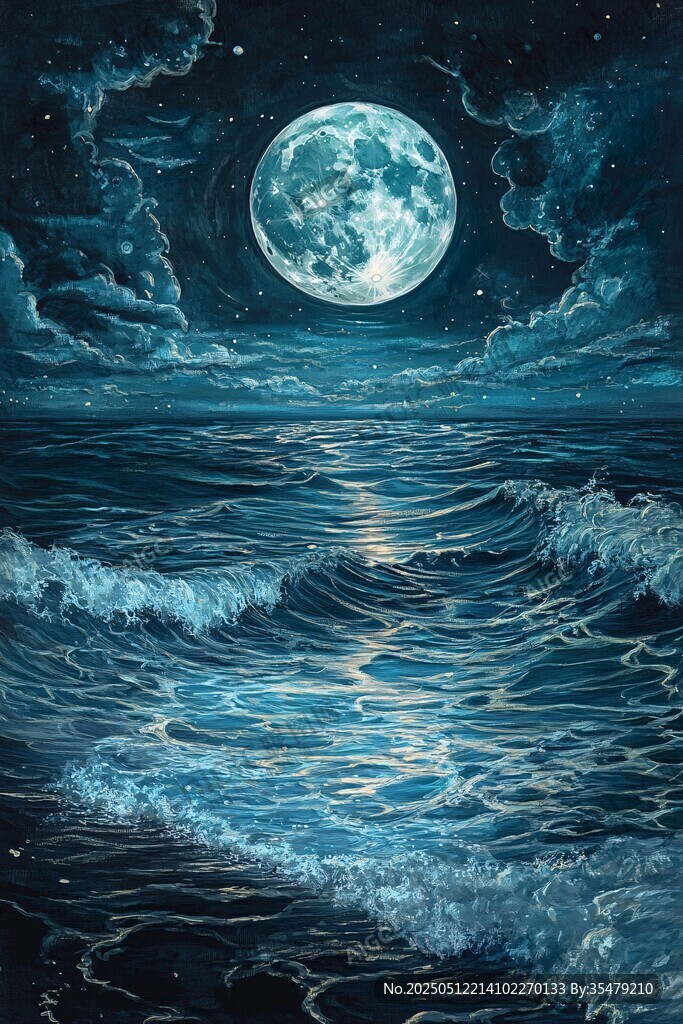 月夜下的浩瀚海洋美景