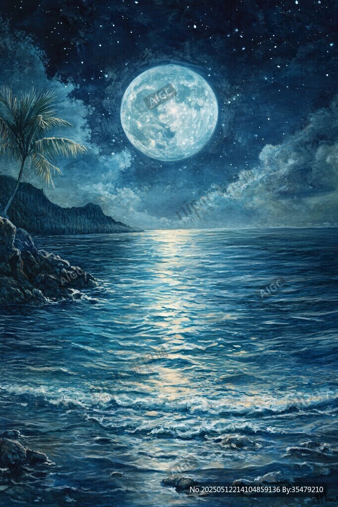 月夜下的海边梦幻美景