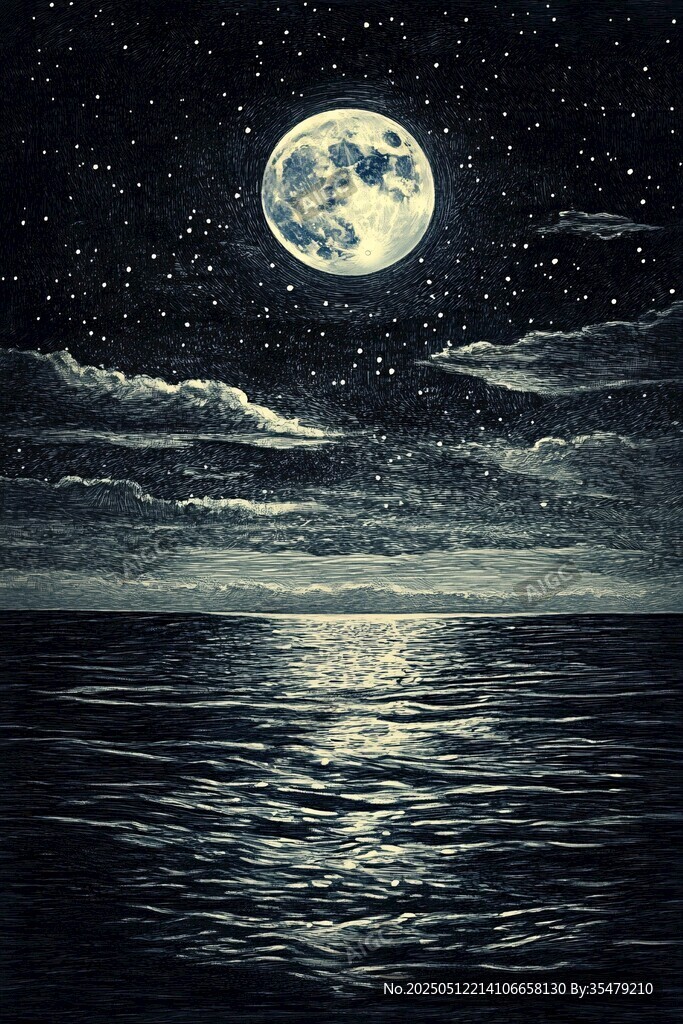 月夜下的静谧海面