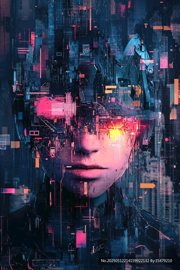 赛博朋克风的未来科技人脸