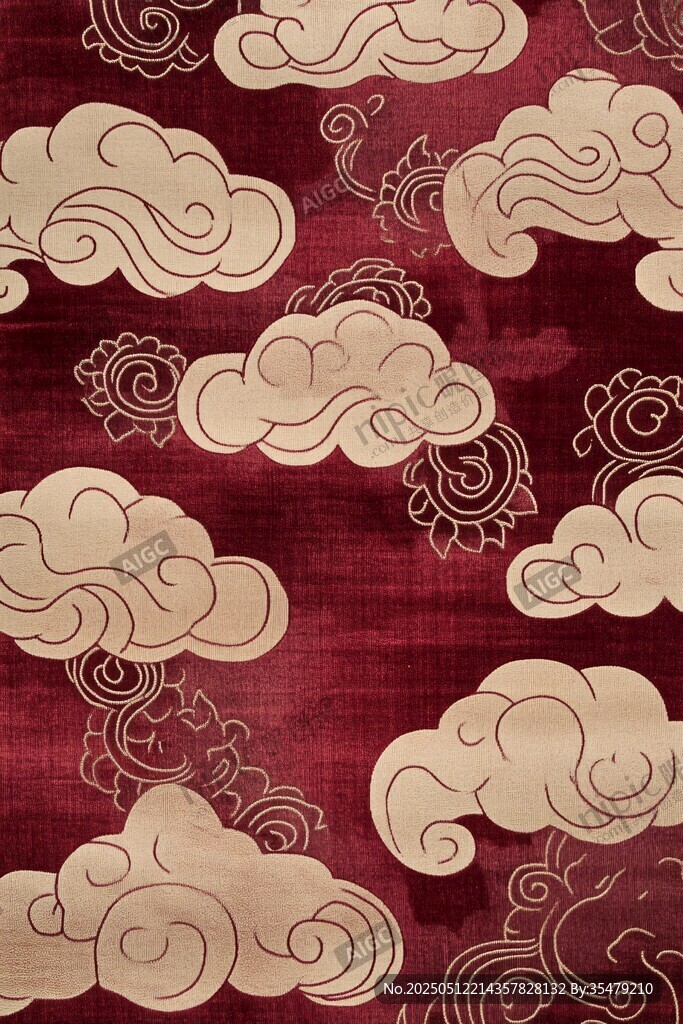 中式云纹红色织物图案