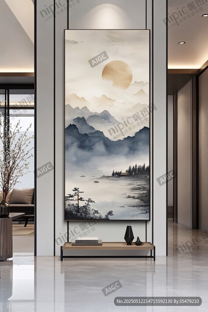 中式山水玄关装饰画意境美