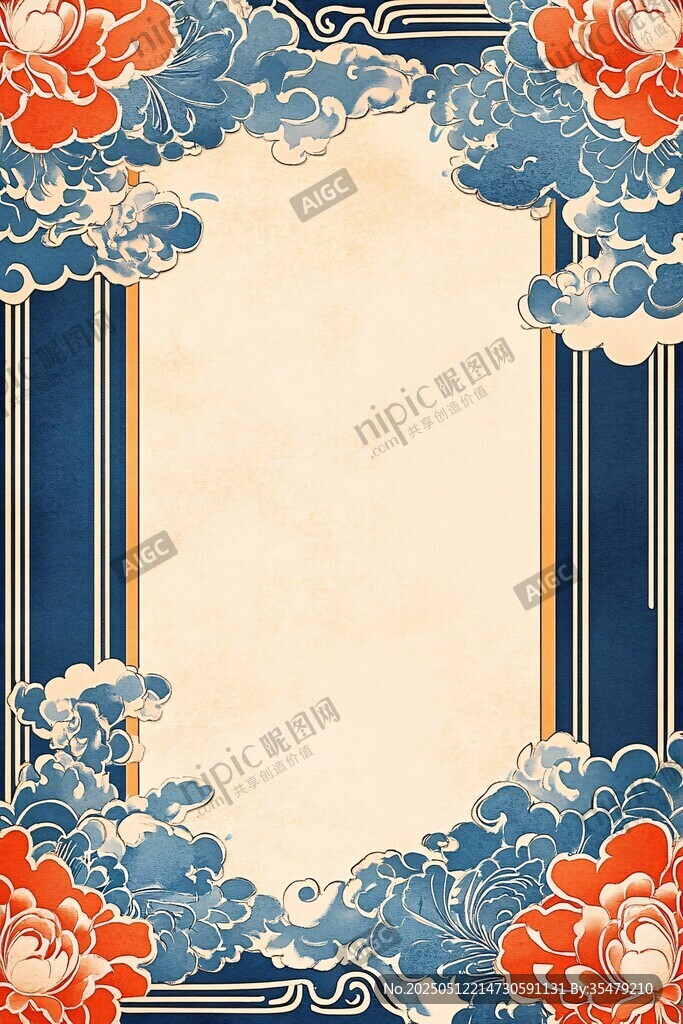 中式古典花卉边框背景图