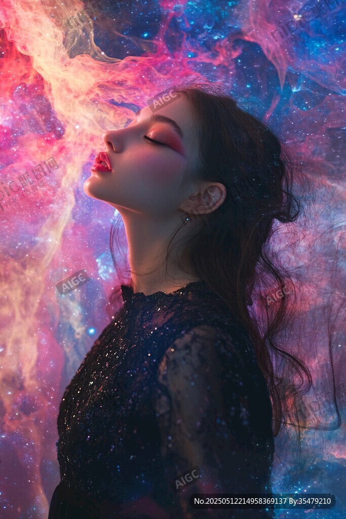 梦幻星空下的神秘女子