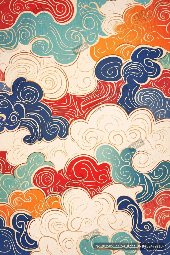 中式多彩云纹图案设计