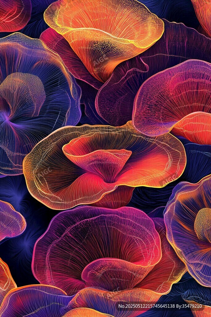 梦幻炫彩蘑菇图案背景