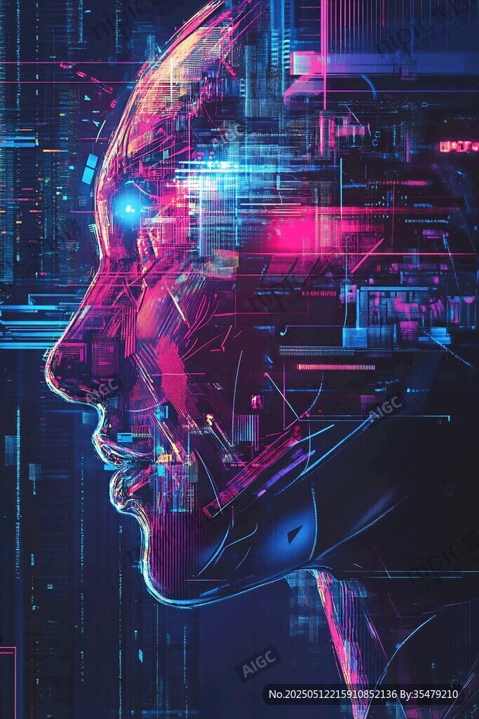 赛博朋克风机械人脸侧影