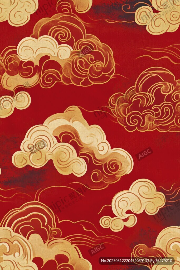 红色底金色祥云中式图案