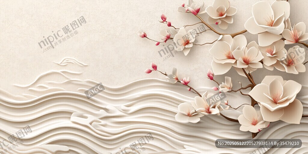 中式浮雕玉兰花背景图