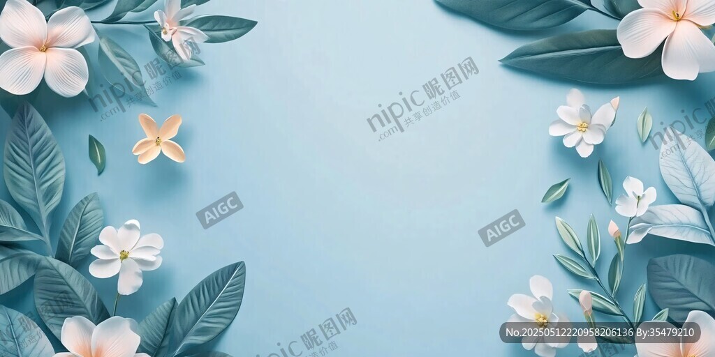 清新蓝底花卉蝴蝶背景图