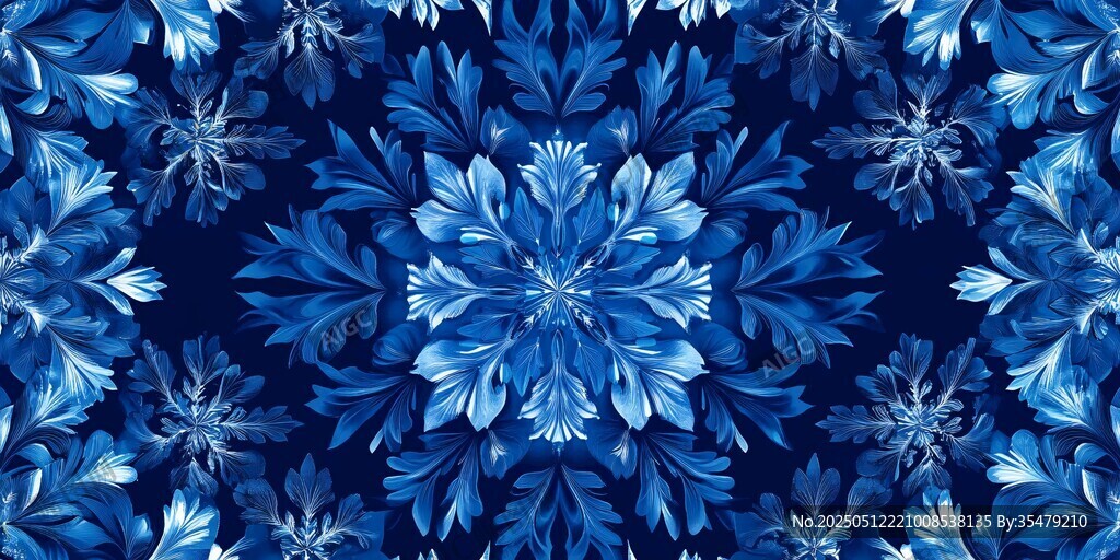 蓝色雪花无缝花纹图案