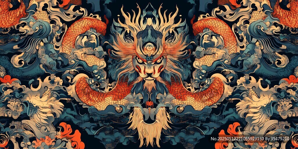 中式龙纹海浪传统图案