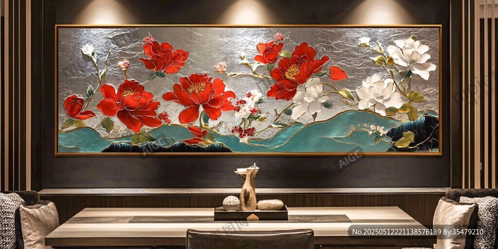 中式客厅的花卉装饰画