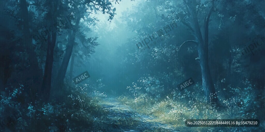 幽森迷雾中的静谧林间小道