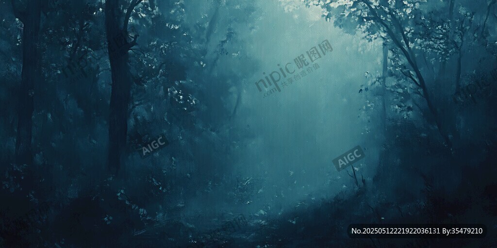 幽谧蓝调森林迷雾景象