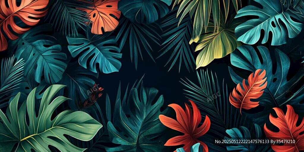 热带多彩植物叶片背景图