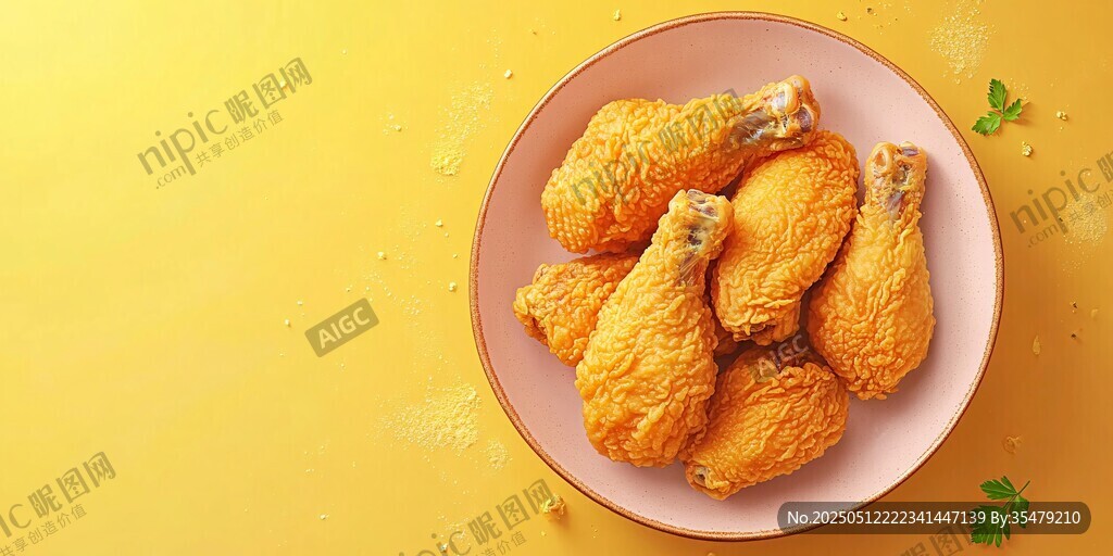 金黄美味炸鸡腿摆盘中